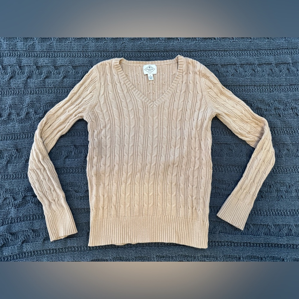 St. John's Bay Womens V Neck Long Sleeve Cable Knit Pullover Sweater (Small)
